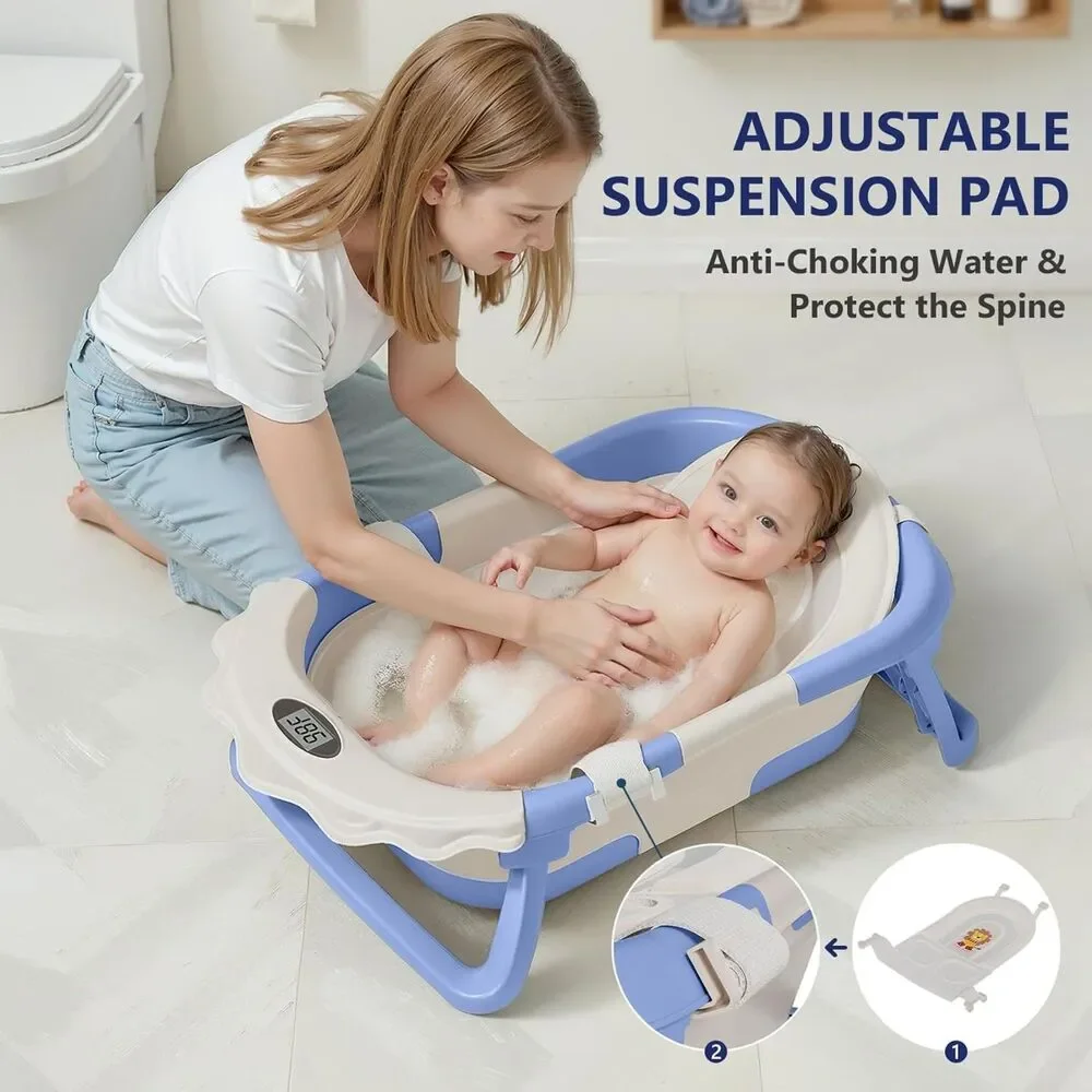4-in-1 Foldable Baby Bathtub w/ Thermometer & Adjustable Mesh Sling GROW WITH ME